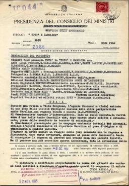Documento di censura di Tot e Carolina della Presidenza del Consiglio dei ministri